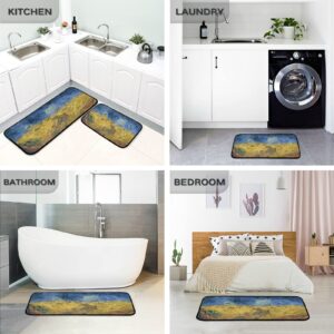 ALAZA Oil Painting Van Gogh 2 Piece Kitchen Rug Floor Mat Set Runner Rugs Non-Slip for Kitchen Laundry Office 20" x 28" + 20" x 48"