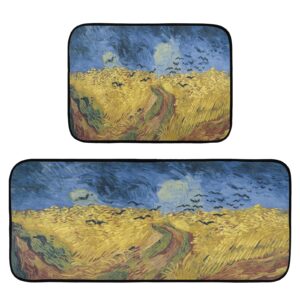 ALAZA Oil Painting Van Gogh 2 Piece Kitchen Rug Floor Mat Set Runner Rugs Non-Slip for Kitchen Laundry Office 20" x 28" + 20" x 48"