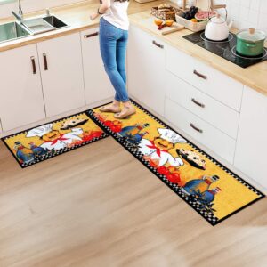 famifirst kitchen rug 2 piece non slip kitchen mat latex backing door mat floor mat kitchen decor set, 16''x47''+16''x23'', noodle chef