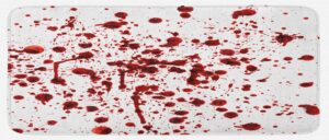 ambesonne horror kitchen mat, splashes of blood grunge style bloodstain horror scary zombie halloween themed print, plush decorative kitchen mat with non slip backing, 47" x 19", red white