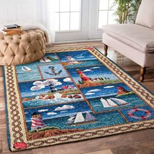 sailboat and lighthouse area rugs carpet water absorbent bath for bathroom, kitchen and living room decor new year gift decor (custom)