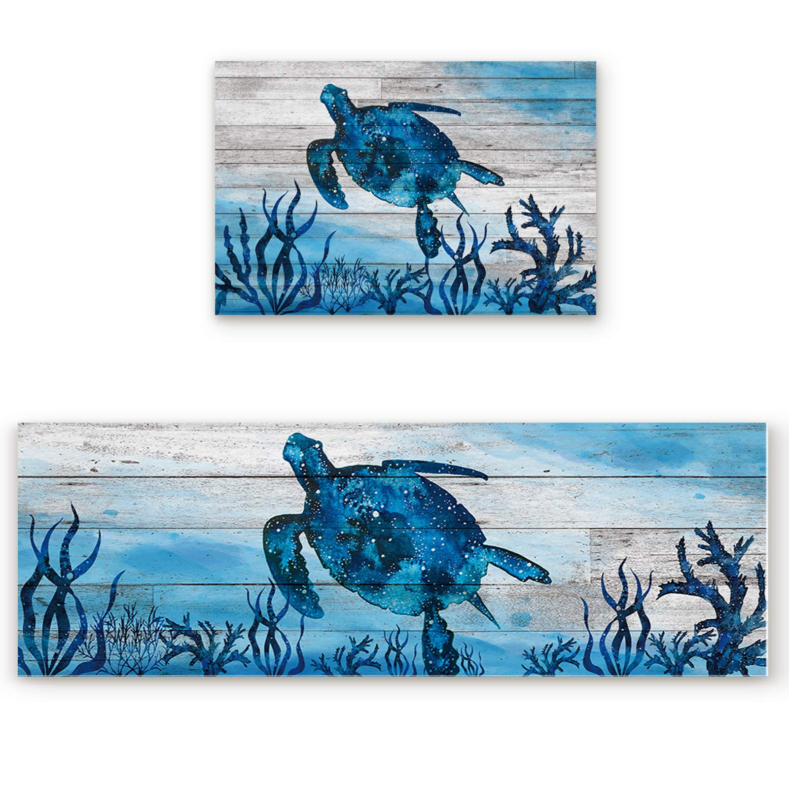 Kitchen Mat Beach Themed Coastal Blue Sea Turtle Nautical Map Ocean Starfish Seaweed Kitchen Rugs Kitchen Organization Anti-Fatigue Kitchen Floor Mats Kitchen Runner Rug Room Decor Standing Desk Mats