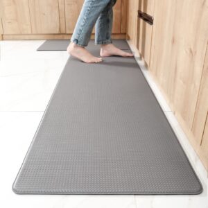 kitchen mat runner rug - 2 pcs, pu waterproof cushioned anti-fatigue kitchen carpet, heavy duty oil-proof pvc ergonomic comfort foam rug (color : gray, size : 17.3x29.5"+17.3x59")