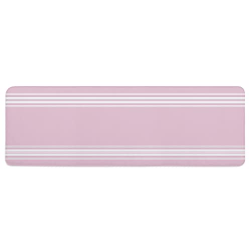 Pink Blush Striped Cushioned Antifatigue Kitchen Mats and Rugs,Contemporary Geometric Line Minimalist Art Absorbent Floor Bath Door Mat Doormat Accent Runner Washable Comfort Standing Mat 18''x47''