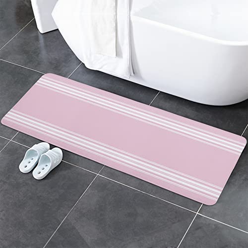 Pink Blush Striped Cushioned Antifatigue Kitchen Mats and Rugs,Contemporary Geometric Line Minimalist Art Absorbent Floor Bath Door Mat Doormat Accent Runner Washable Comfort Standing Mat 18''x47''