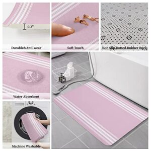 Pink Blush Striped Cushioned Antifatigue Kitchen Mats and Rugs,Contemporary Geometric Line Minimalist Art Absorbent Floor Bath Door Mat Doormat Accent Runner Washable Comfort Standing Mat 18''x47''