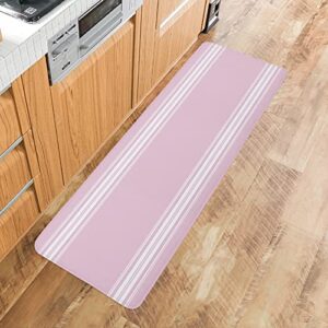 Pink Blush Striped Cushioned Antifatigue Kitchen Mats and Rugs,Contemporary Geometric Line Minimalist Art Absorbent Floor Bath Door Mat Doormat Accent Runner Washable Comfort Standing Mat 18''x47''