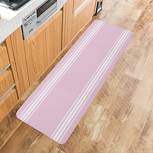 Pink Blush Striped Cushioned Antifatigue Kitchen Mats and Rugs,Contemporary Geometric Line Minimalist Art Absorbent Floor Bath Door Mat Doormat Accent Runner Washable Comfort Standing Mat 18''x47''