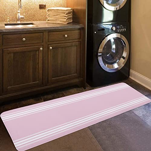 Pink Blush Striped Cushioned Antifatigue Kitchen Mats and Rugs,Contemporary Geometric Line Minimalist Art Absorbent Floor Bath Door Mat Doormat Accent Runner Washable Comfort Standing Mat 18''x47''