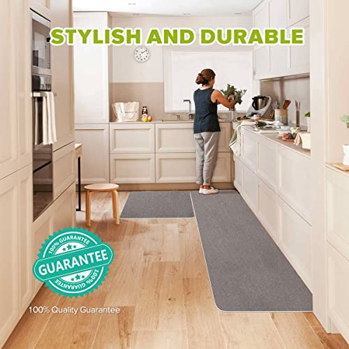 Anti Fatigue Kitchen Mat, FUNMAT Set of 2 Non-Slip Kitchen Rugs for Standing, Absorbent Doormat Carpet for Hard Floors, Home Decors Runner Rugs for Office Laundry Room (17"x48"+17"x24")