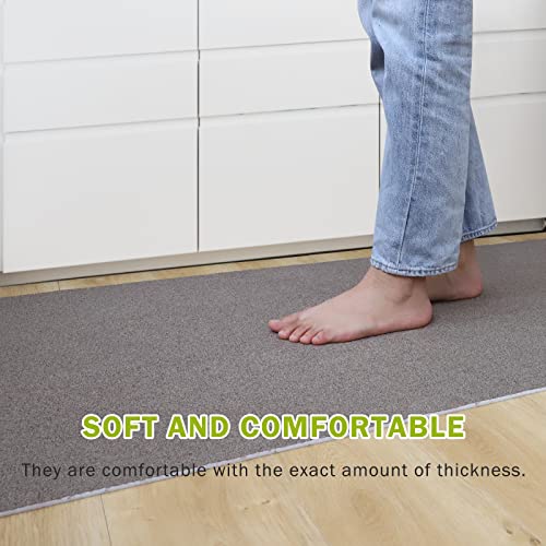 Anti Fatigue Kitchen Mat, FUNMAT Set of 2 Non-Slip Kitchen Rugs for Standing, Absorbent Doormat Carpet for Hard Floors, Home Decors Runner Rugs for Office Laundry Room (17"x48"+17"x24")