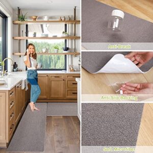 Anti Fatigue Kitchen Mat, FUNMAT Set of 2 Non-Slip Kitchen Rugs for Standing, Absorbent Doormat Carpet for Hard Floors, Home Decors Runner Rugs for Office Laundry Room (17"x48"+17"x24")