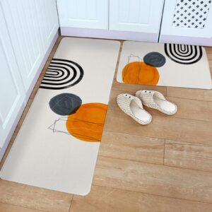 boho middle century kitchen rugs and mats set of 2, non-skid bathroom rugs modern geometric abstract art washable kitchen runner floor mat for sink/laundry room/office, 23.6"x35.4"+23.6"x70.9"