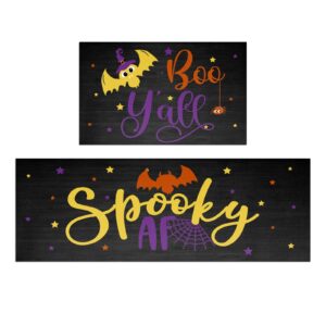 holvdeng halloween spooky kitchen mat set of 2 non slip thick kitchen rugs and mats for floor comfort standing mats for kitchen, sink, office, laundry, 17"x47"+17"x28"