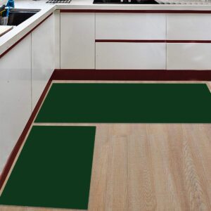 kitchen rugs, solid color dark green non slip runner rug mat for floor, kitchen, bedside, sink, office, laundry, set of 2