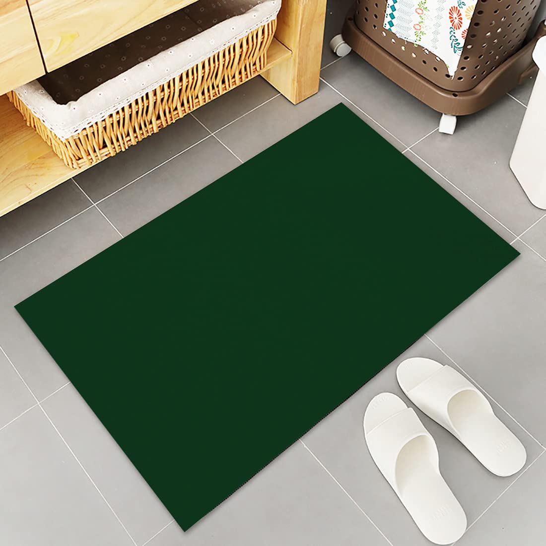 Kitchen Rugs, Solid Color Dark Green Non Slip Runner Rug Mat for Floor, Kitchen, Bedside, Sink, Office, Laundry, Set of 2