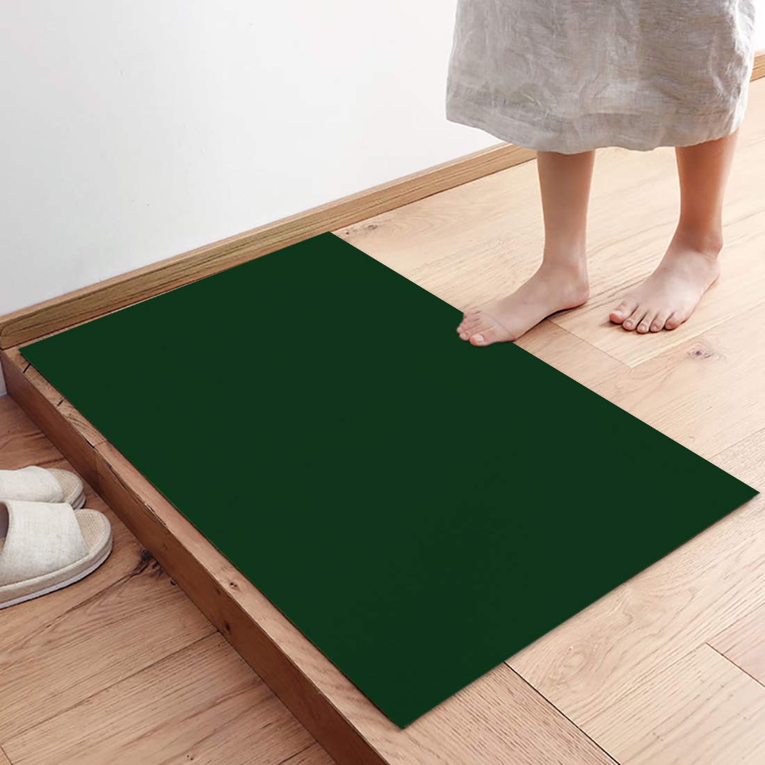 Kitchen Rugs, Solid Color Dark Green Non Slip Runner Rug Mat for Floor, Kitchen, Bedside, Sink, Office, Laundry, Set of 2