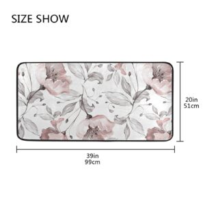 Pink Rose Flower Gray Leaves Kitchen Rugs Floor Mat Anti Fatigue Kitchen Mats Non Skid Washable Bath Rug Runner Doormats Carpet Sink Mat Home Decor 39 X 20 inch