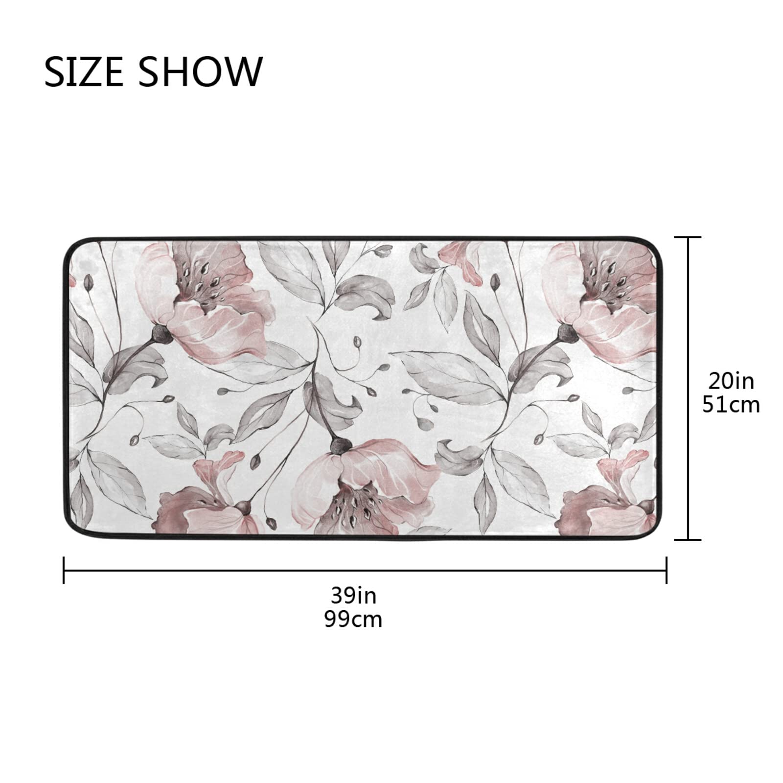 Pink Rose Flower Gray Leaves Kitchen Rugs Floor Mat Anti Fatigue Kitchen Mats Non Skid Washable Bath Rug Runner Doormats Carpet Sink Mat Home Decor 39 X 20 inch