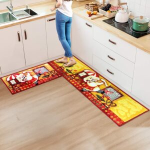 famifirst kitchen rug 2 piece non slip kitchen mat latex backing door mat floor mat kitchen decor set, 16''x47''+16''x23'', bannock chef