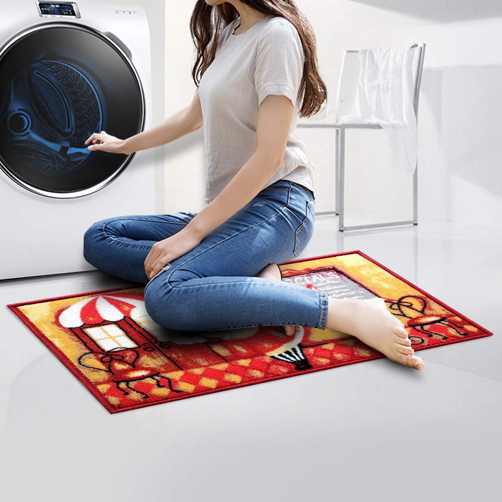 FAMIFIRST Kitchen Rug 2 Piece Non Slip Kitchen Mat Latex Backing Door Mat Floor Mat Kitchen Decor Set, 16''x47''+16''x23'', Bannock Chef