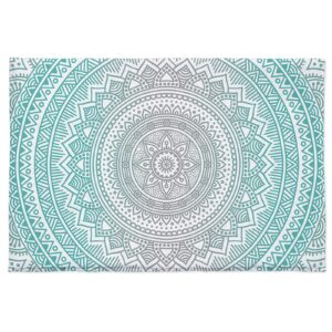 Door mat Turquoise Grey Flower Furry Door Mat Fluffy Area Rug - 18" x 30" Non-Slip Absorbent Bathroom Rugs, Floral Abstract Art Aesthetics Washable Indoor Carpet Runner for Bedroom Laundry