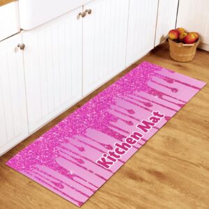 Pink Glitter Dripping Personalized Kitchen Mat Rug,Custom Floor Door Mat Anti-Slip Rugs for Kitchen,Bathroom,Laundry,48x17Inch