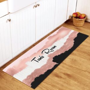 Rose Gold Pink Glitter Marble Personalized Kitchen Mat Rug,Custom Floor Door Mat Anti-Slip Rugs for Kitchen,Bathroom,Laundry,48x17Inch