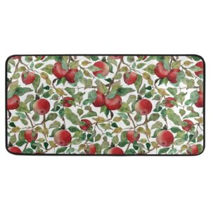 yigee watercolor red apples kitchen rug mat runner, washable waterproof anti fatigue non slip memory foam rubber backing comfort standing rug for kitchen floor home office laundry 39x20 inches
