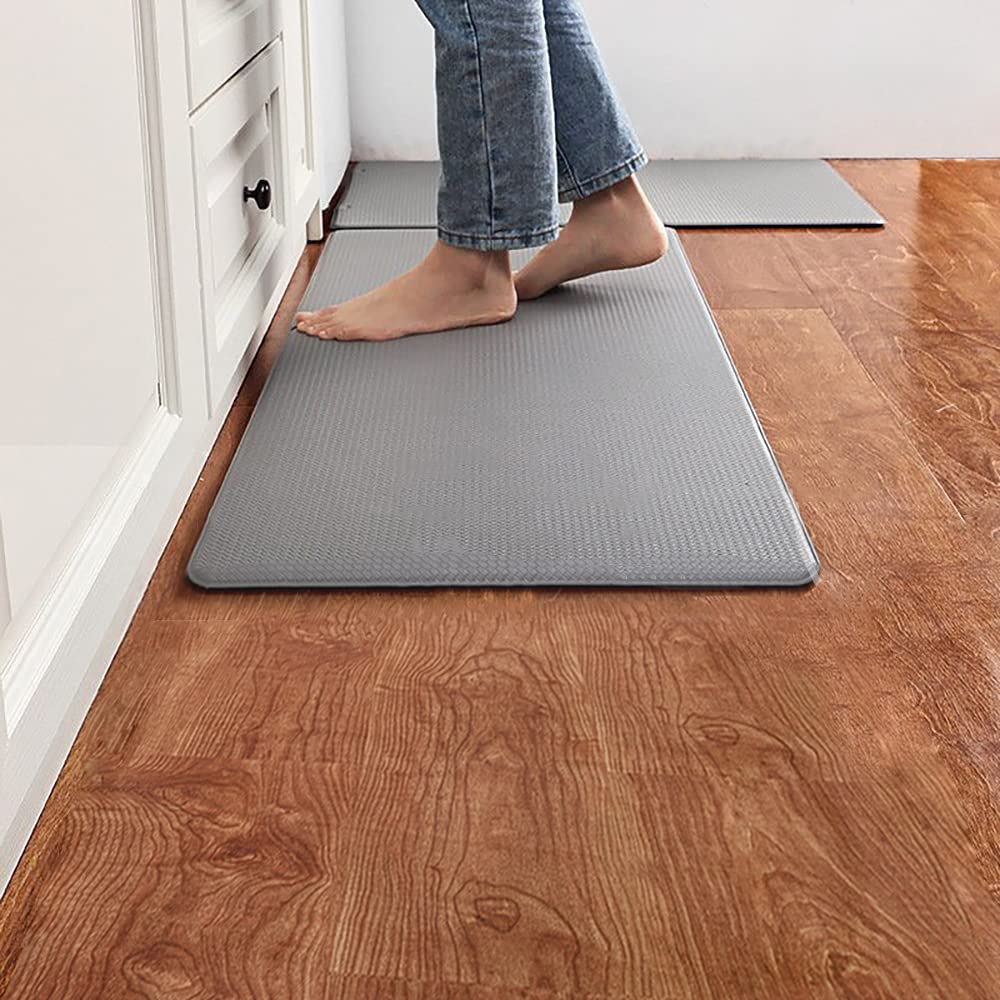 Kitchen Rugs Cushioned Anti Fatigue Mat, Memory Foam , Waterproof,Non-Slip,Heavy Duty PVC,Standing Kitchen Mat for Kitchen, Floor Home, Office, Sink,17.7"x28", Grey