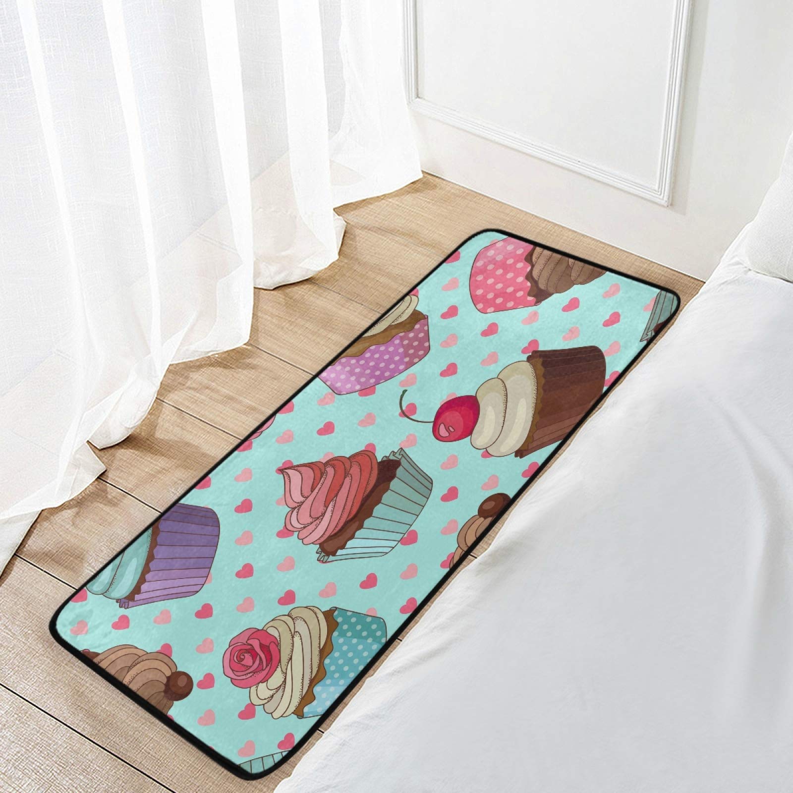 Cupcakes Kitchen Rug Dessert Door Mat Bath Runner Rug Home Decor Floor Mat Non-Slip Carpet for Kitchen Living Bedroom 39 x 20 Inch