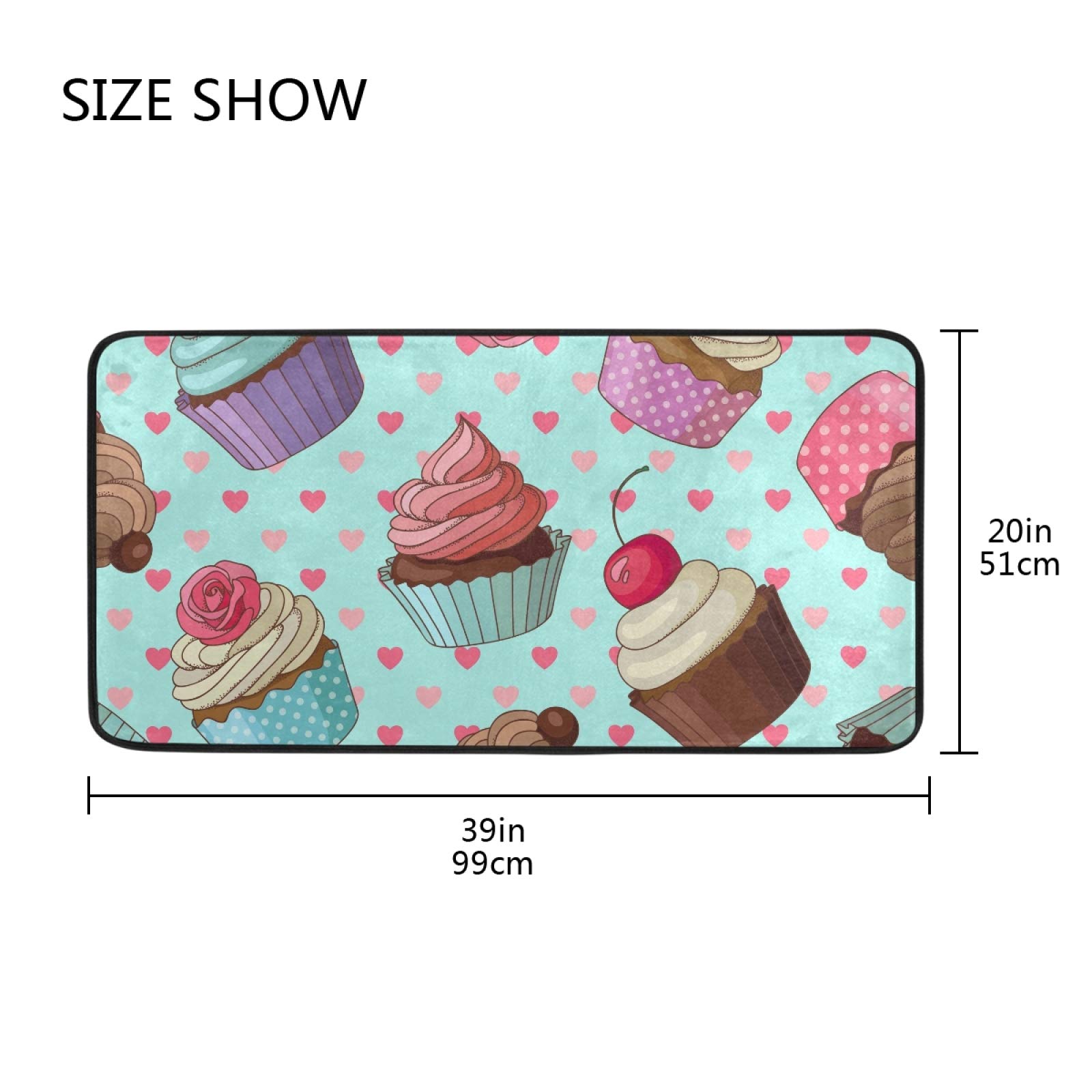 Cupcakes Kitchen Rug Dessert Door Mat Bath Runner Rug Home Decor Floor Mat Non-Slip Carpet for Kitchen Living Bedroom 39 x 20 Inch