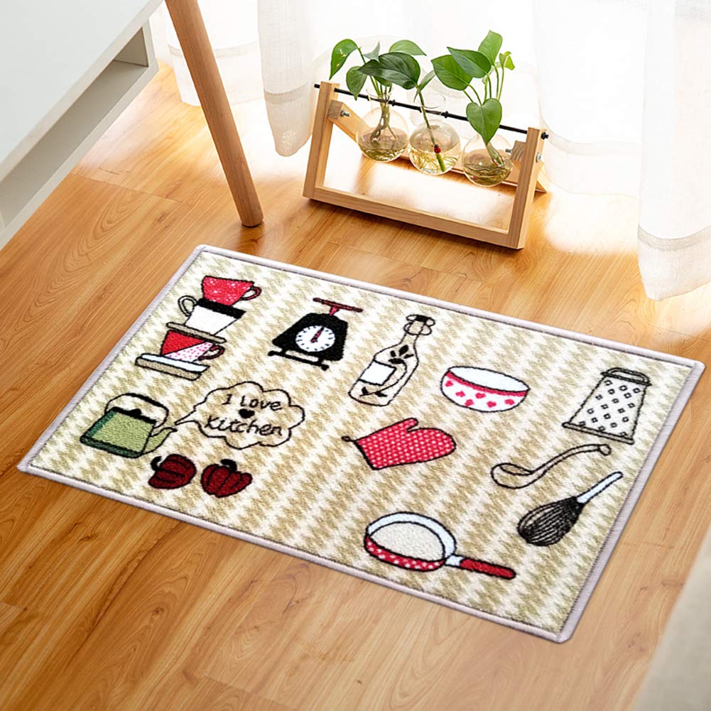 FAMIFIRST Kitchen Rug 2 Piece Printed Nylon Kitchen Mat Latex Backing Machine Washable, 16''x47''+16''x23'', Dinnerware