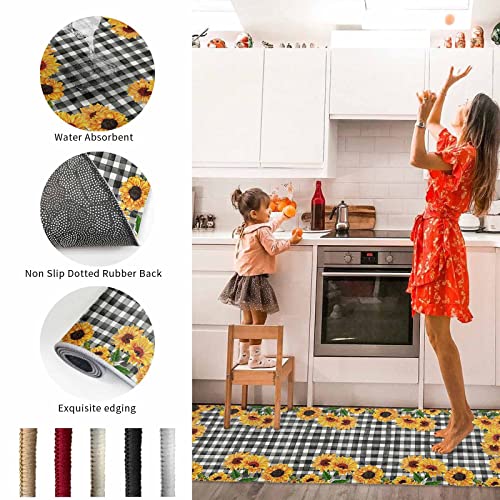 HuHuBubble Sunflower Kitchen Mats and Rugs Set, 2 Pcs for Floor, Non slip Mat Waterproof Machine Washable Rugs, Home Decor Kitchen, Office, Laundry (15.7x23.6in+15.7x47.2in)