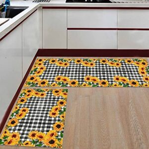 HuHuBubble Sunflower Kitchen Mats and Rugs Set, 2 Pcs for Floor, Non slip Mat Waterproof Machine Washable Rugs, Home Decor Kitchen, Office, Laundry (15.7x23.6in+15.7x47.2in)