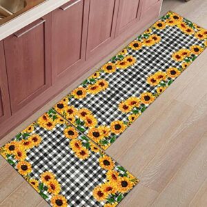 HuHuBubble Sunflower Kitchen Mats and Rugs Set, 2 Pcs for Floor, Non slip Mat Waterproof Machine Washable Rugs, Home Decor Kitchen, Office, Laundry (15.7x23.6in+15.7x47.2in)