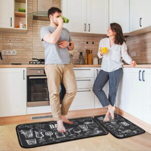 Set of Cocktails 2 Piece Kitchen Rugs and Mats Set Washable Runner Rug Carpets Set Bedroom Laundry Bathroom Area Rugs 19.7x47.2+19.7x27.6 Menu of Restaurants and Bars