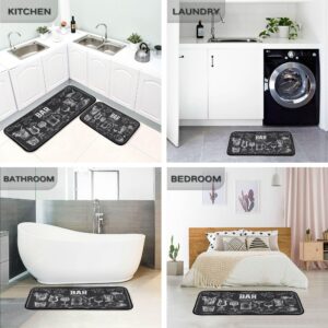 Set of Cocktails 2 Piece Kitchen Rugs and Mats Set Washable Runner Rug Carpets Set Bedroom Laundry Bathroom Area Rugs 19.7x47.2+19.7x27.6 Menu of Restaurants and Bars