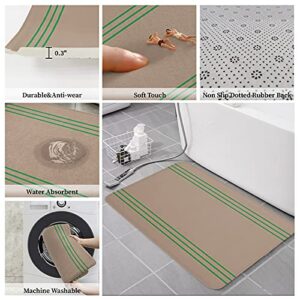 2 PCS Cushioned Anti-Fatigue Kitchen Mats and Rugs, Retro Brown Absorbent Bath Mat Non-Slip Rug Accent Runner Floor Carpet Washable Indoor Doormat Standing Comfort Mat Green Abstract Geometry Stripe