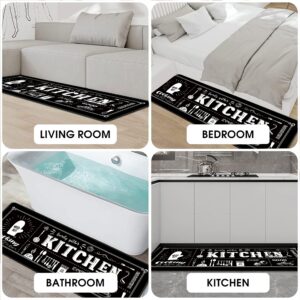 Kitchen Utensils Rugs Black Kitchen Mats for Floor 2 Piece, Anti Fatigue Floor Mat for Kitchen, Kitchen Floor Mats for in Front of Sink and Kitchen Matt for Standing for Kitchen Decor 17"X30"+17"X47"…