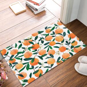 orange farmhouse fruit leaf flower watercolor, bathroom shower mat doormat non slip,floor rug absorbent carpets floor mat home decor for kitchen bedroom rug, 16"x 24"