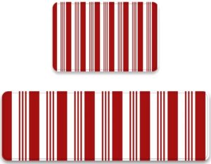 christmas kitchen mat set of 2 abstract red and white striped candy cane pattern floor mats non slip doormat washable kitchen rug and mats anti fatigue cushioned area runner rugs for sink