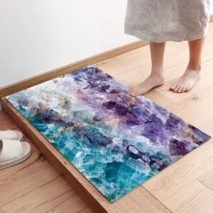 Kitchen Rugs, Marble Texture Watercolor Art Purple Green Non Slip Runner Rug Mat for Floor, Kitchen, Bedside, Sink, Office, Laundry, Set of 2