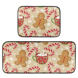 kfbe christmas gingerbread snowflake kitchen mat set of 2, non-slip kitchen rug for floor, waterproof sink carpet for home, office, laundry (20816356), one size
