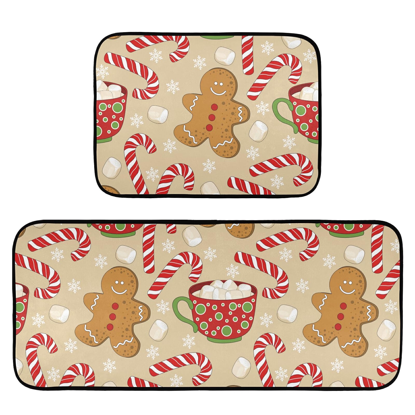 KFBE Christmas Gingerbread Snowflake Kitchen Mat Set of 2, Non-Slip Kitchen Rug for Floor, Waterproof Sink Carpet for Home, Office, Laundry (20816356), one size