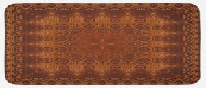 ambesonne antique kitchen mat, vintage lacy persian pattern from ottoman empire palace carpet style art, plush decorative kitchen mat with non slip backing, 47" x 19", orange brown