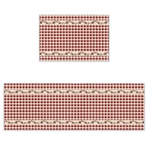 red retro buffalo tartan farm country star berry kitchen rug runner rug american country style kitchen floor mats non slip area rug for living room bath doormat indoor carpet set (20x24in+20x48in)