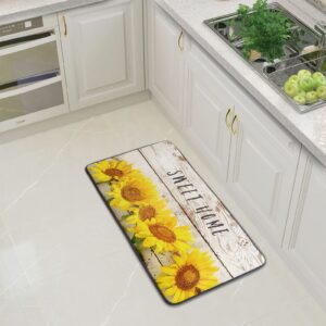 Kawani Sunflower Kitchen Rugs Floor Mat Anti Fatigue Washable Wooden Door Mats for Home & Kitchen & Office Decor Memory Foam Runner Rug Non-Skid 39x20inch Yellow Sweet Home