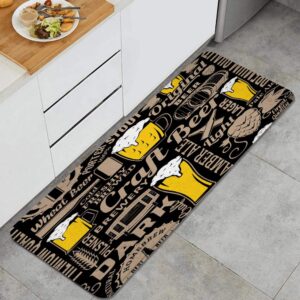 asnivi kitchen rug typographic vector beer background non-slip backing mat throw rug for kitchen doormat runner rug,17"x48"