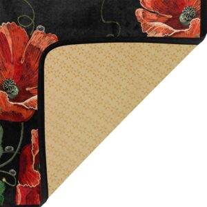 Red Poppies Flowers Black Kitchen Floor Mat 39 x 20 Inch Anti Fatigue Comfort Standing Mat Soft Kitchen Runner Rug for Hallway Entryway Door Outside Decor